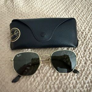 Ray-Ban Hexagon Black Lens Gold Frame Sunglasses